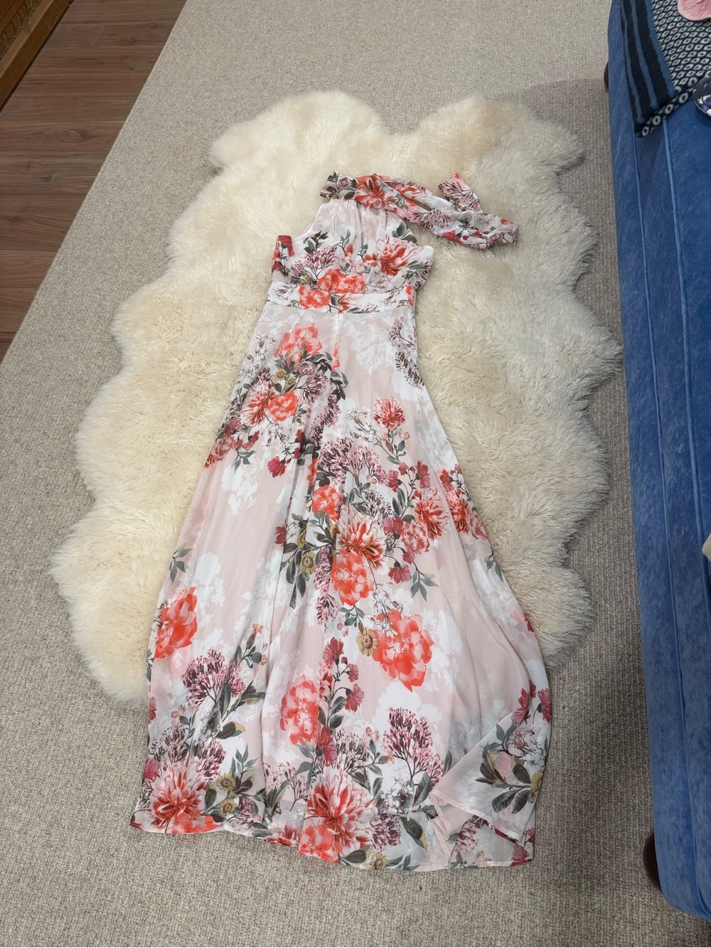 Eliza J pink floral halter maxi dress wedding guest dress women’s size 0 - Picture 4 of 6